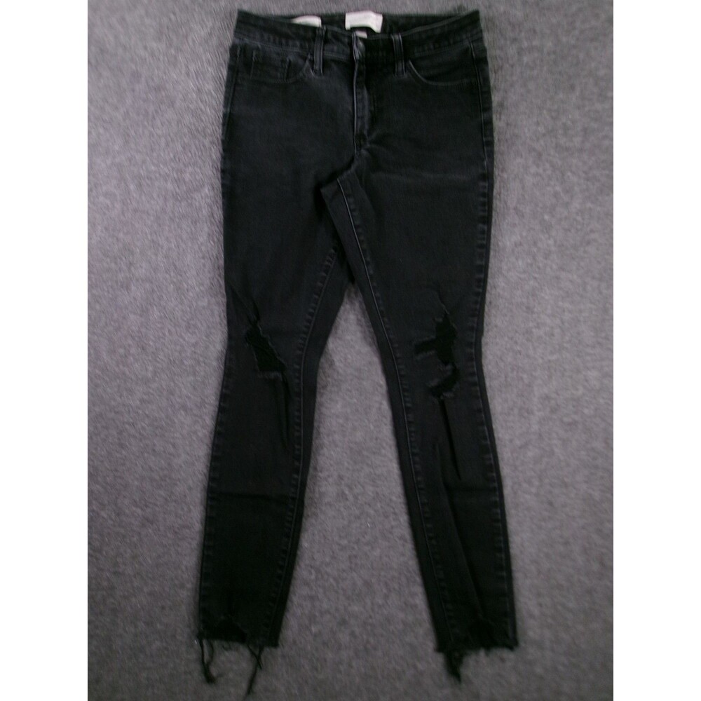 Universal Thread Jeans Women 2 Black Mid Rise Skinny Causal Distressed Raw Hem